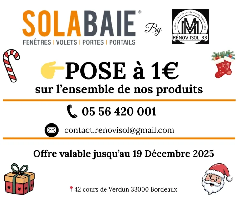Promotion jusqu’au 19 décembre 2025, pose à 1€, Bordeaux, RENOVISOL 33
